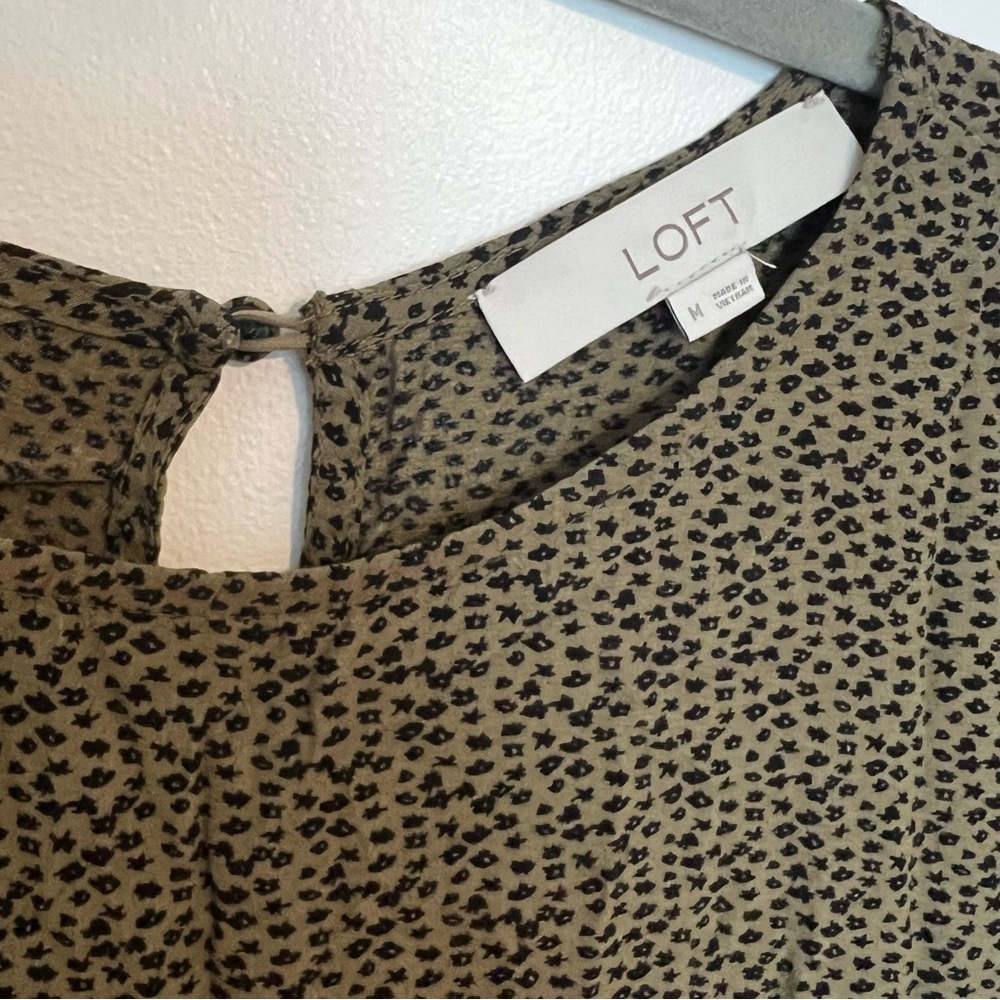 LOFT Olive Midi Dress with Ruffle Hem and 3/4 Sleeves, Medium - Picture 6 of 12